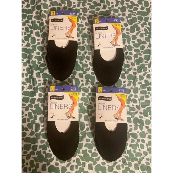 New NWT No Nonsense Sheer Black Socks Liners Womens Size 4-10 12 Pair 4 Packs - Picture 1 of 2